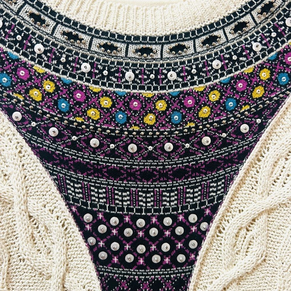 Anthropologie Angel of the North Algarve Nordic Folk Cable Knit Sweater Size M - Picture 8 of 12